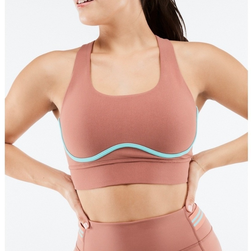 Fabletics Women's Freya SculptKnit Sports Bra, 34" Bust, Terra Pool Coral Haze